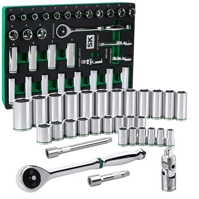 SK Tools - 31 Piece 1/2 in.- Drive, 6 Point, Standard & Deep, Metric Chrome Socket Set