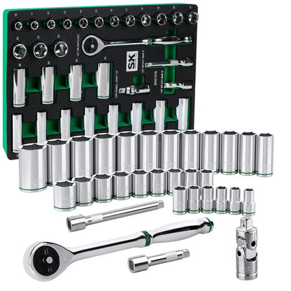SK Tools - 31 Piece 1/2 in.- Drive, 6 Point, Standard & Deep, Metric Chrome Socket Set
