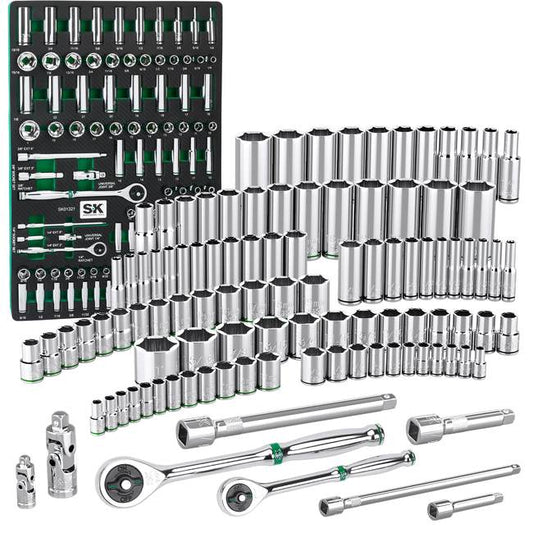 SK Tools - 1/4 in.- & 3/8 in.- Drive, 105 Piece, 6 Point, Shallow & Deep, SAE & Metric Chrome Socket Set