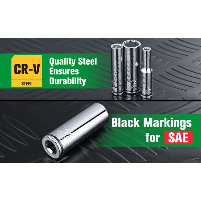 SK Tools - 1/4 in.- Drive, 11 Piece, 6 Point, Deep, SAE Chrome Socket Set