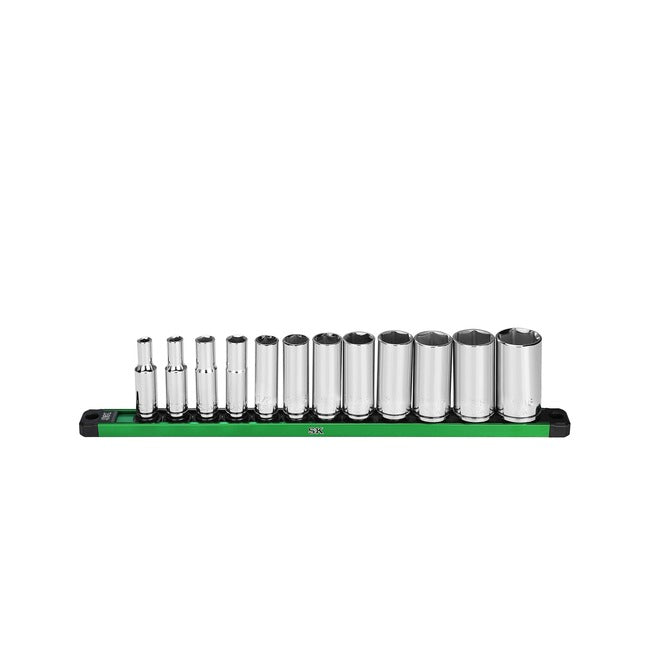 SK Tools - 3/8 in.- Drive, 12 Piece, 6 Point, SAE, Deep Chrome Socket Set