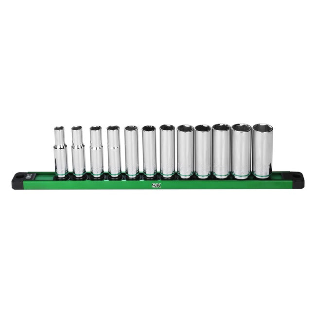 SK Tools - 3/8 in.- Drive, 12 Piece, 6 Point, Metric, Deep Chrome Socket Set