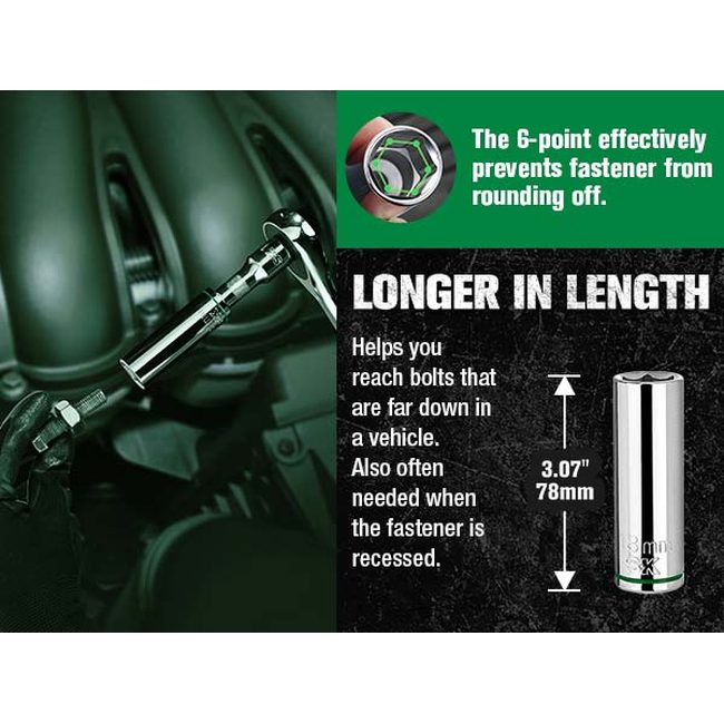 SK Tools - 1/2 in.- Drive, 11 Piece, 6 Point, Metric, Deep Chrome Socket Set