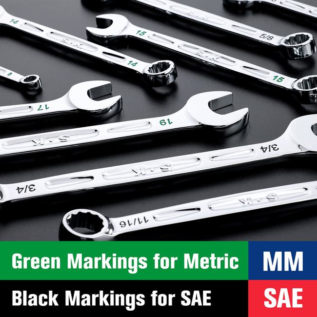 SK Tools - 16 Piece, 12 Point, SAE & Metric Chrome Combination Wrench Set