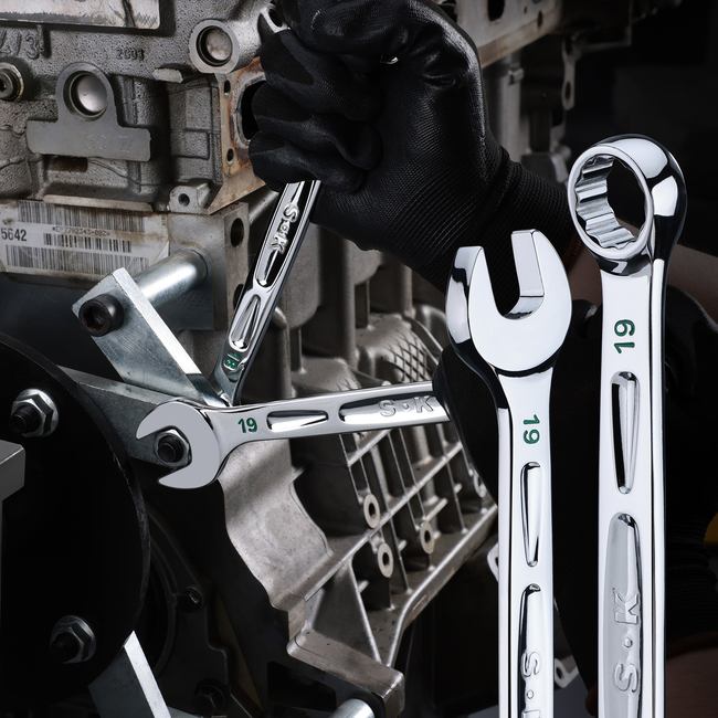 SK Tools - 16 Piece, 12 Point, SAE & Metric Chrome Combination Wrench Set