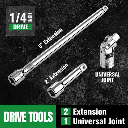 SK Tools - 101 Piece, 1/4 in.- Drive, 6 Point, Shallow & Deep, SAE & Metric Chrome Socket Set with Bits
