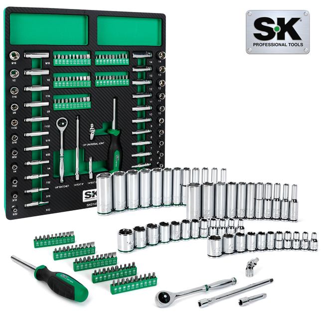 SK Tools - 101 Piece, 1/4 in.- Drive, 6 Point, Shallow & Deep, SAE & Metric Chrome Socket Set with Bits