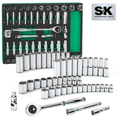 SK Tools - 49 Piece 1/2 in.- Drive, 6 Point, Standard & Deep, SAE & Metric Chrome Socket Set
