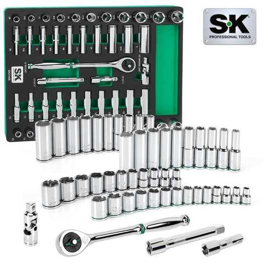 SK Tools - 49 Piece 1/2 in.- Drive, 6 Point, Standard & Deep, SAE & Metric Chrome Socket Set