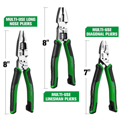 SK Tools - 3 Piece Dual-Material Handle Multi-Use Pliers Set