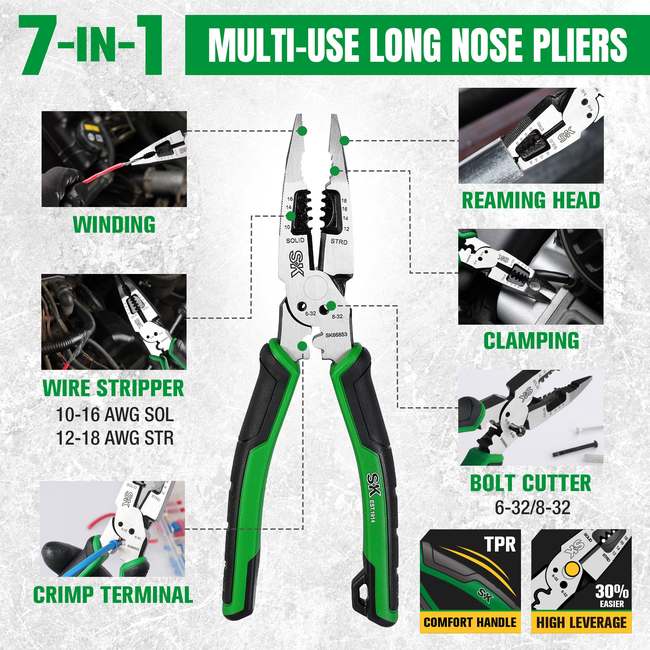 SK Tools - 3 Piece Dual-Material Handle Multi-Use Pliers Set