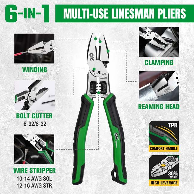 SK Tools - 3 Piece Dual-Material Handle Multi-Use Pliers Set