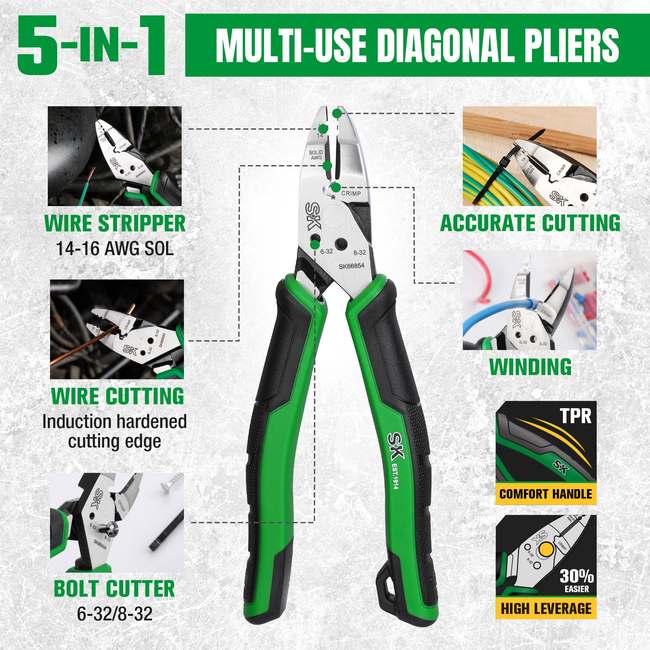 SK Tools - 3 Piece Dual-Material Handle Multi-Use Pliers Set