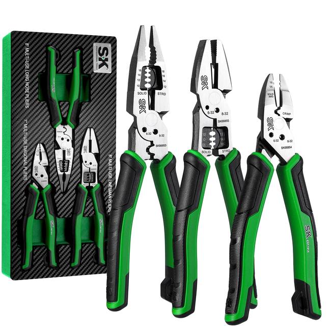 SK Tools - 3 Piece Dual-Material Handle Multi-Use Pliers Set