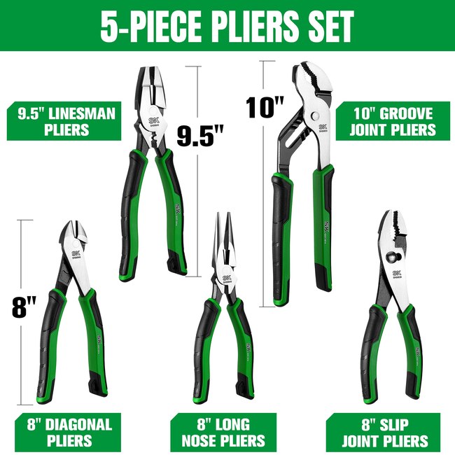 SK Tools - 5 Piece Dual-Material Multi-Purpose Pliers Set