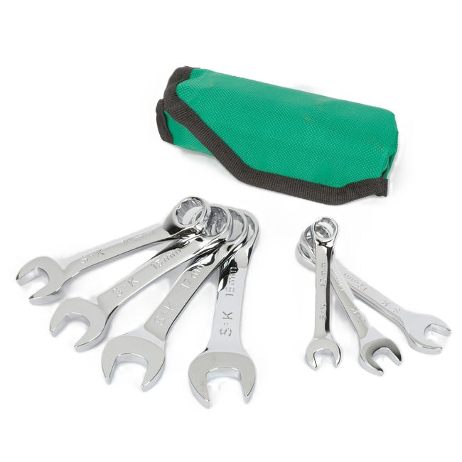 SK Tools - 7 Piece 12 Point Metric Short Combination SuperKrome Wrench Set