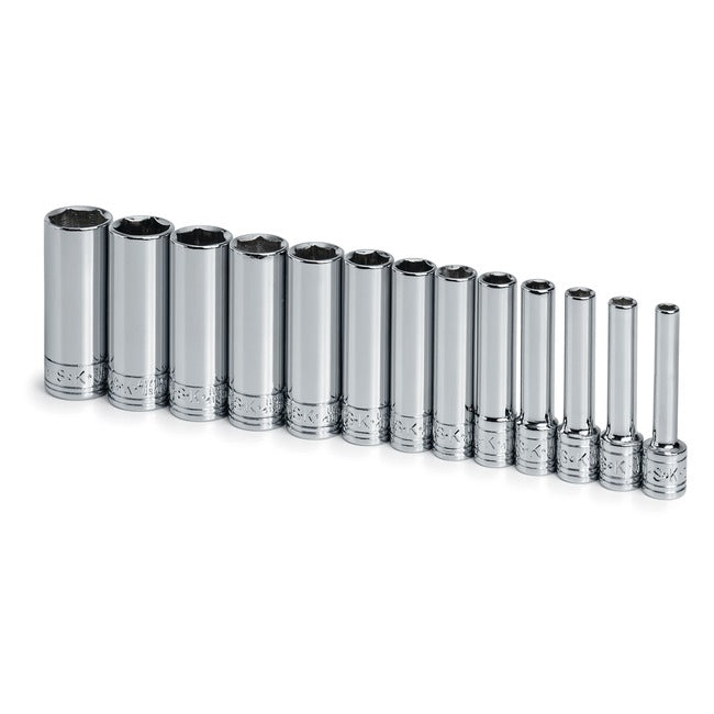 SK Tools - 13 Piece 1/4 in.- Drive 6 Point Deep Metric Chrome Socket Set
