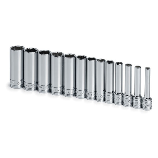 SK Tools - 13 Piece 1/4 in.- Drive 6 Point Deep Metric Chrome Socket Set