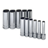 SK Tools - 11 Piece 1/4 in.- Drive 12 Point Deep Metric Chrome Socket Set