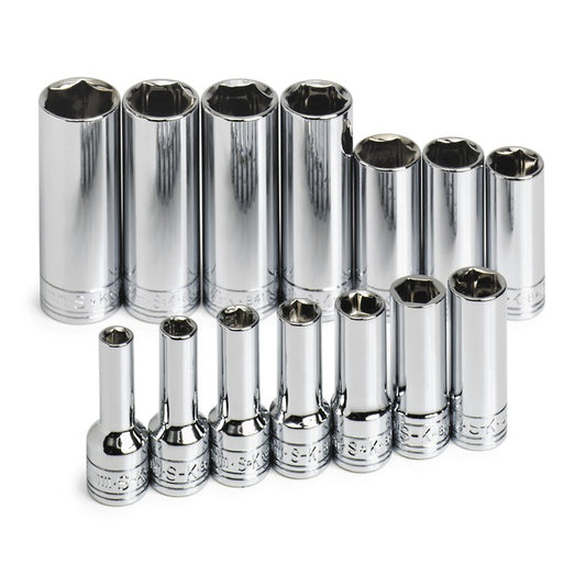 SK Tools - 14 Piece 3/8 in.- Drive 6 Point Deep Metric Chrome Socket Set
