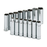 SK Tools - 15 Piece 1/2 in.- Drive 6 Point Deep Metric Chrome Socket Set