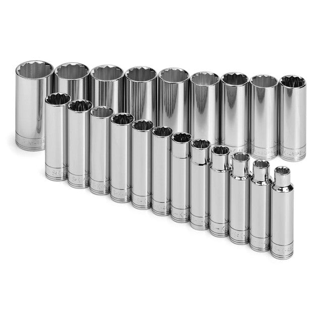 SK Tools - 21 Piece 1/2 in.- Drive 12 Point Deep Metric Chrome Socket Set