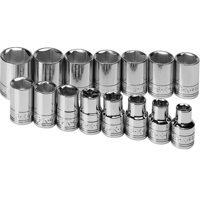 SK Tools - 15 Piece 1/2 in.- Drive 6 Point Standard Metric Chrome Socket Set