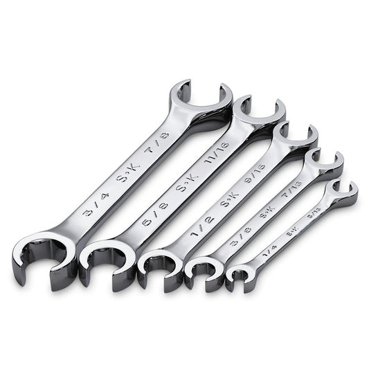 SK Tools - 5 Piece 6 Point Fractional Flare Nut Chrome Wrench Set