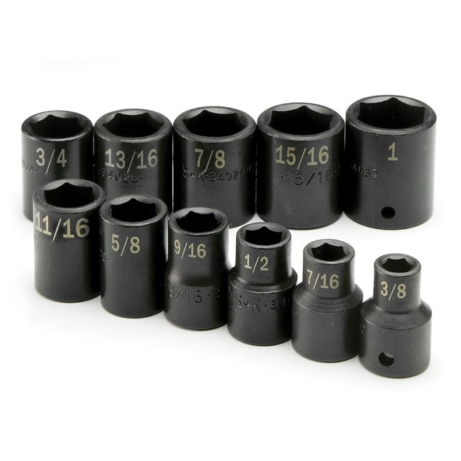 SK Tools - 11 Piece 1/2 in.- Drive 6 Pt Standard Fractional Impact Socket Set