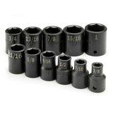SK Tools - 11 Piece 1/2 in.- Drive 6 Pt Standard Fractional Impact Socket Set