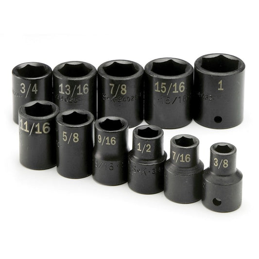 SK Tools - 11 Piece 1/2 in.- Drive 6 Pt Standard Fractional Impact Socket Set