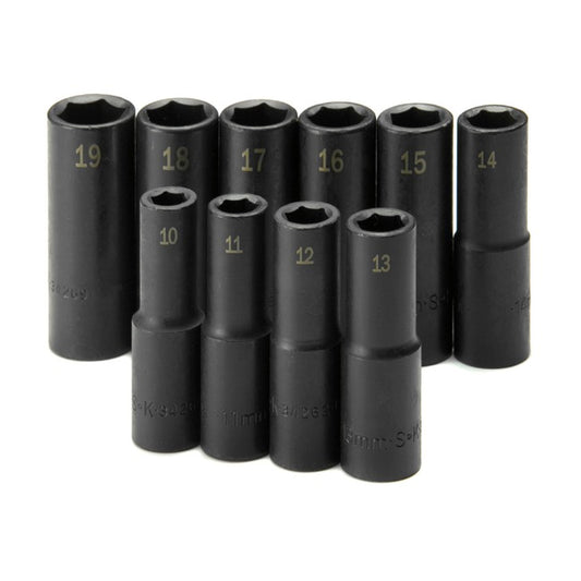 SK Tools - 10 Piece 1/2 in.- Drive 6 Point Deep Metric Impact Socket Set