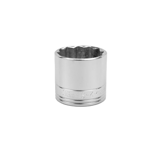 SK Tools - 36 mm 1/2 in.- Drive 12 Point Metric Standard Chrome Socket