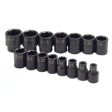 SK Tools - 15 Piece 1/2 in.- Drive 6 Pt Standard Fractional Impact Socket Set