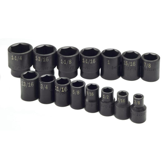 SK Tools - 15 Piece 1/2 in.- Drive 6 Pt Standard Fractional Impact Socket Set