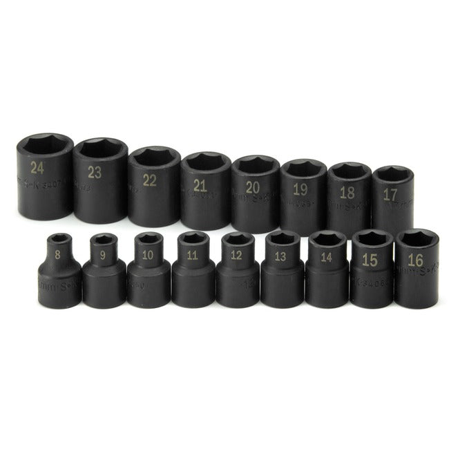 SK Tools - 17 Piece 1/2 in.- Drive 6 Point Standard Metric Impact Socket Set