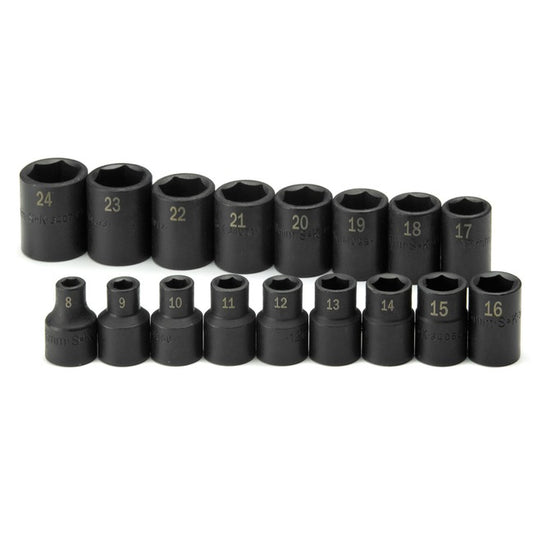 SK Tools - 17 Piece 1/2 in.- Drive 6 Point Standard Metric Impact Socket Set