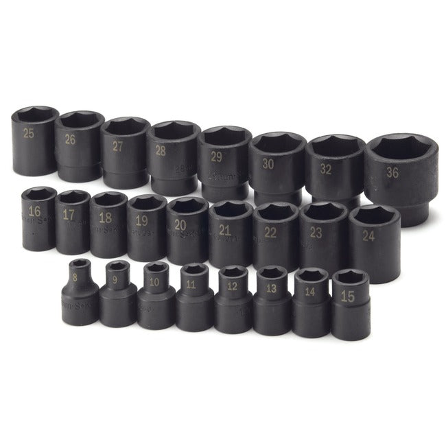 SK Tools - 25 Piece 1/2 in.- Drive 6 Point Standard Metric Impact Socket Set