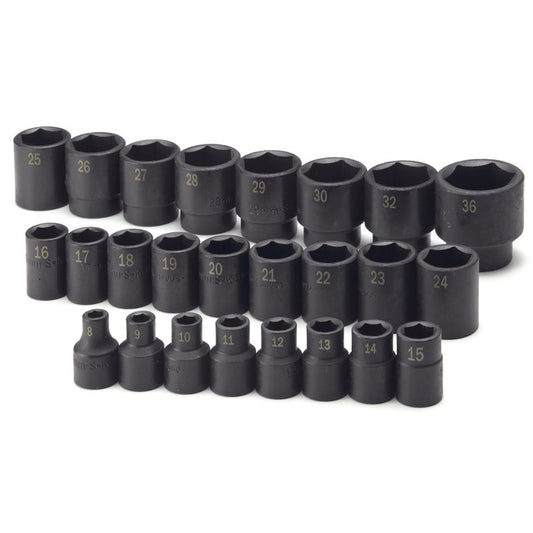 SK Tools - 25 Piece 1/2 in.- Drive 6 Point Standard Metric Impact Socket Set