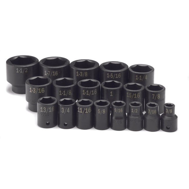 SK Tools - 19 Piece 1/2 in.- Drive 6 Pt Fractional Standard Impact Socket Set