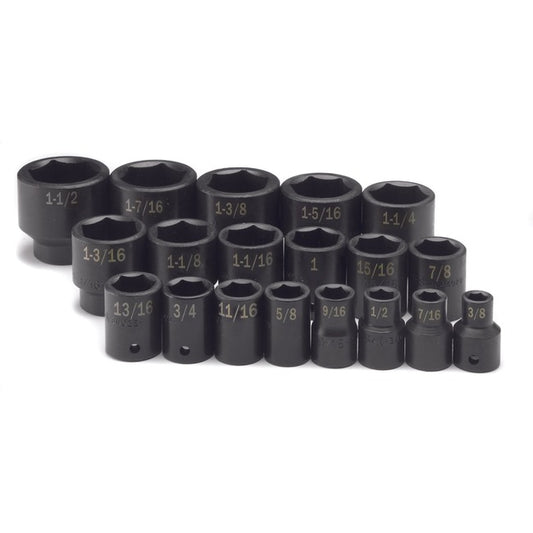SK Tools - 19 Piece 1/2 in.- Drive 6 Pt Fractional Standard Impact Socket Set