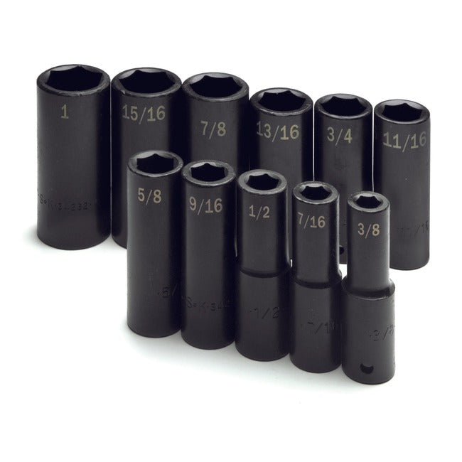 SK Tools - 11 Piece 1/2 in.- Drive 6 Point Fractional Deep Impact Socket Set