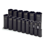 SK Tools - 15 Piece 1/2 in.- Drive 6 Point Fractional Deep Impact Socket Set