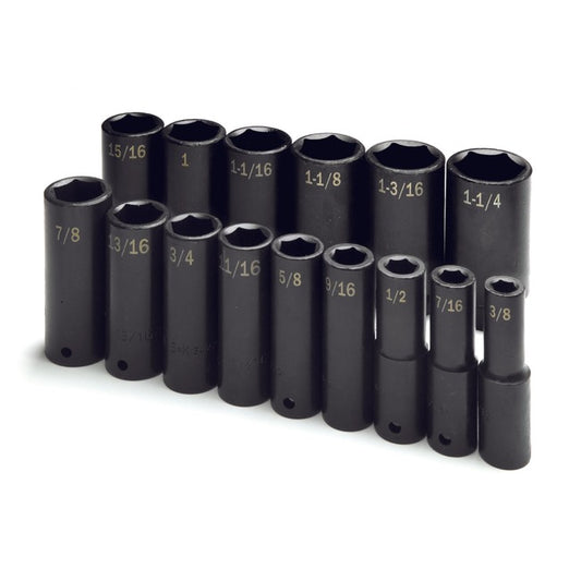 SK Tools - 15 Piece 1/2 in.- Drive 6 Point Fractional Deep Impact Socket Set