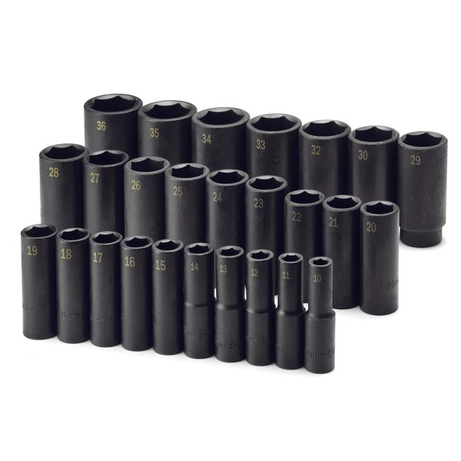 SK Tools - 26 Piece 1/2 in.- Drive 6 Point Metric Deep Impact Socket Set
