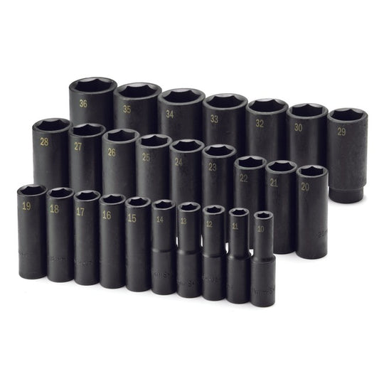 SK Tools - 26 Piece 1/2 in.- Drive 6 Point Metric Deep Impact Socket Set