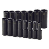 SK Tools - 15 Piece 1/2 in.- Drive 6 Point Metric Deep Impact Socket Set
