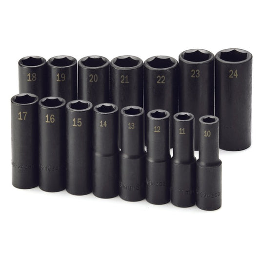 SK Tools - 15 Piece 1/2 in.- Drive 6 Point Metric Deep Impact Socket Set