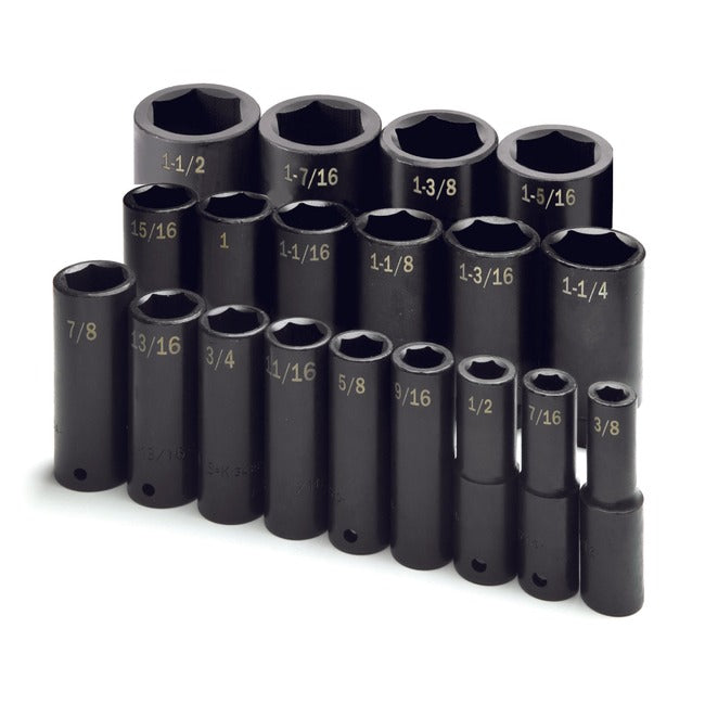 SK Tools - 19 Piece 1/2 in.- Drive 6 Point Fractional Deep Impact Socket Set