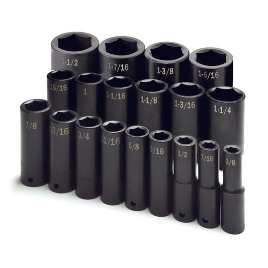 SK Tools - 19 Piece 1/2 in.- Drive 6 Point Fractional Deep Impact Socket Set